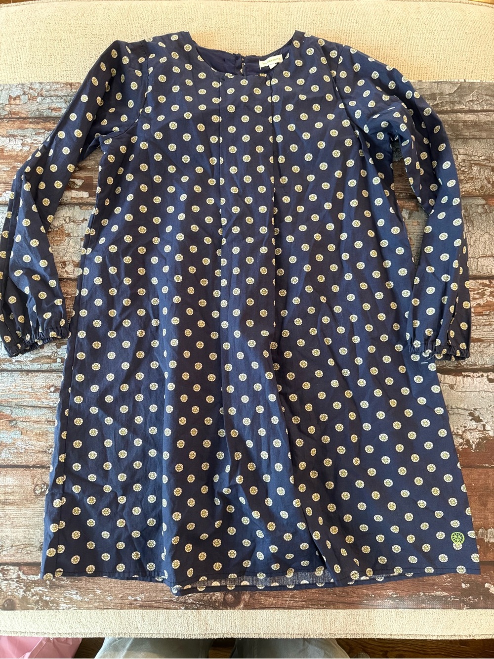 Girls' Margherita Navy Long Sleeve Cotton Dress with little smiley faces Size 12